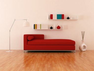 Red modern couch in a modern lounge - rendering clipart