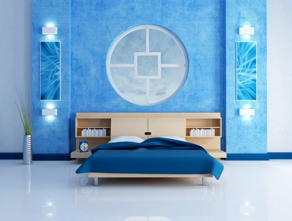 Blauwe moderne slaapkamer — Stockfoto