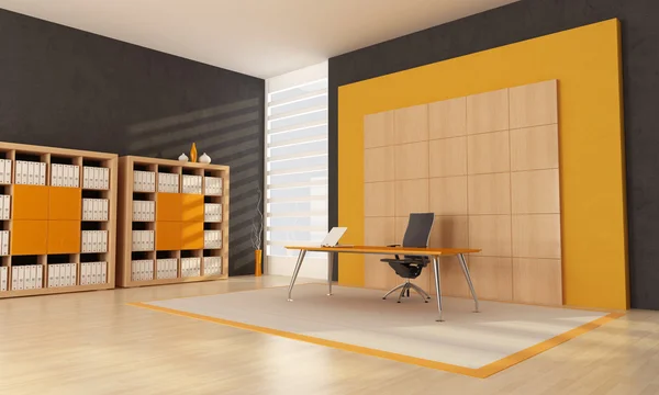 Svart Och Orange Samtida Office Space Rendering — Stockfoto