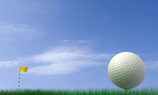 Golfboll Gräset Mot Blå Himmel Rendering Bilden Bakgrunden Mitt Foto — Stockfoto