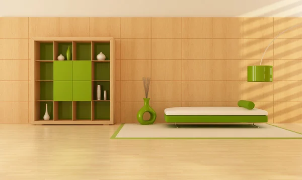 Interior verde e de madeira — Fotografia de Stock