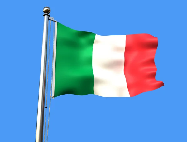 青色の背景に表示されるファブリックの質感 でイタリアの旗のレンダリング — ストック写真