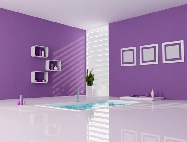 Фіолетово-біла мінімалістична ванна кімната — стокове фото