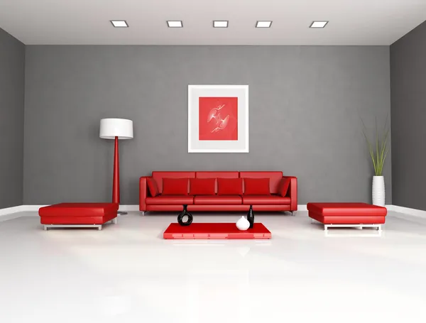 Červená a šedá obývací pokoj — Stock fotografie