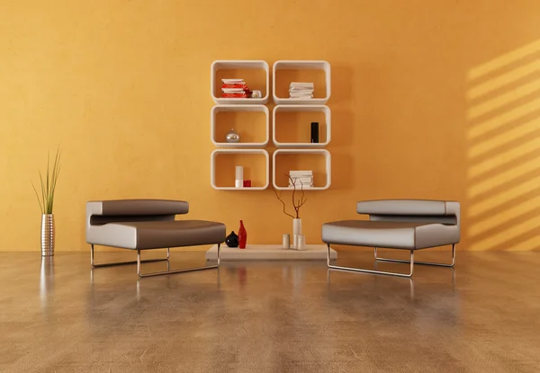 Twee Moderne Leunstoel Betonnen Vloer Een Moderne Lounge — Stockfoto
