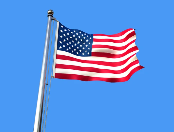 蓝色背景呈现反对美国的旗子 — 图库照片