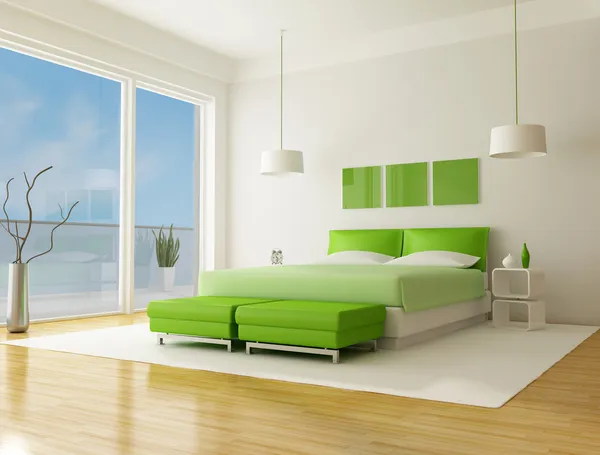 Grünes Schlafzimmer — Stockfoto