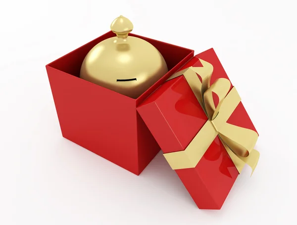 Moneybox in red gift — Stock Photo, Image