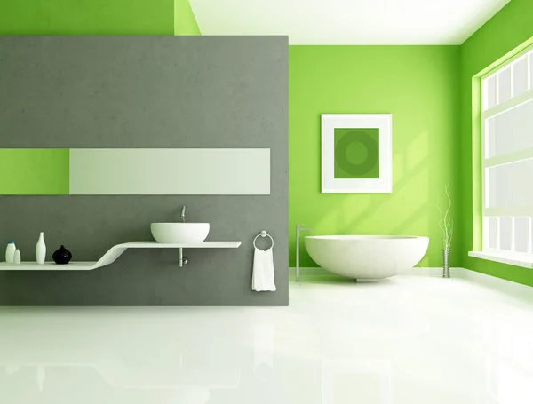 Groen en grijs hedendaagse badkamer — Stockfoto