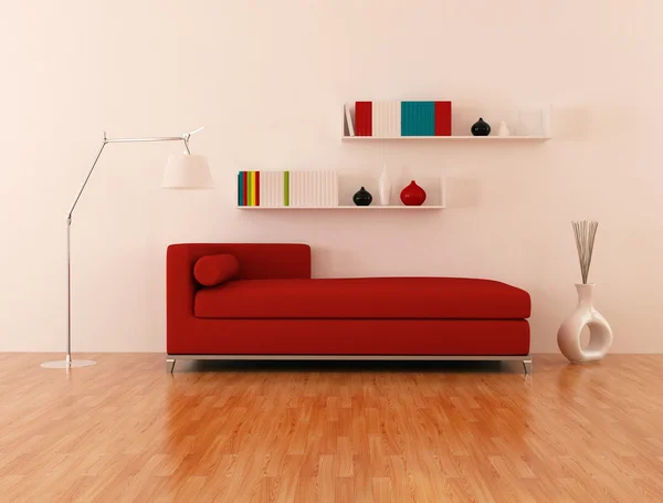 Sofá Moderno Rojo Salón Moderno Renderizado —  Fotos de Stock