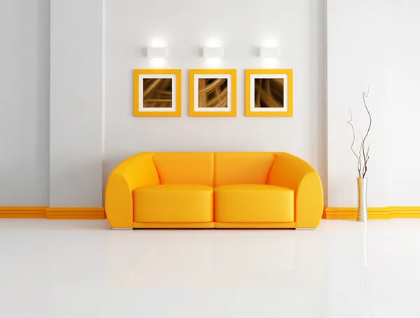 Sala de estar laranja e branca brilhante — Fotografia de Stock