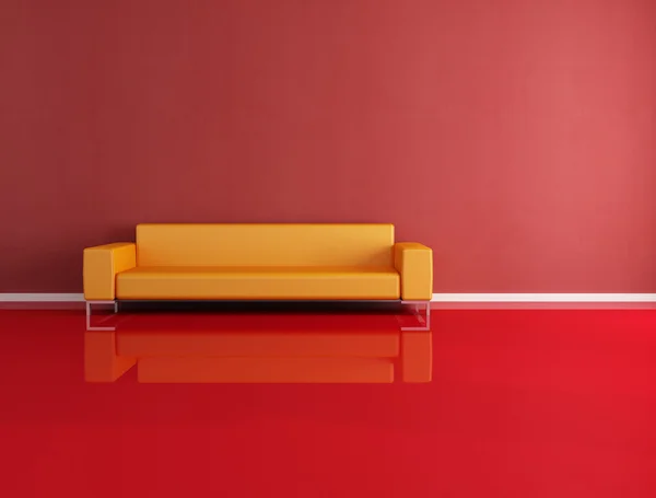 Bir Kırmızı Modern Turuncu Kanepe Salon Işleme — Stok fotoğraf