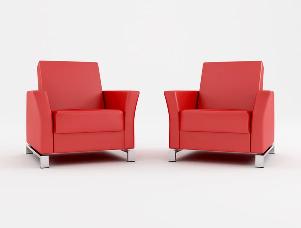 Zwei Modische Rote Sessel Isoliert Auf Weiß Rendering — Stockfoto