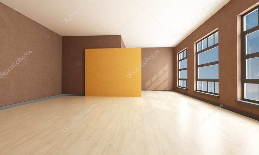 Empty brown and orange modern living room - rendering