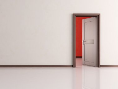 White empty room with open wooden door - rendering