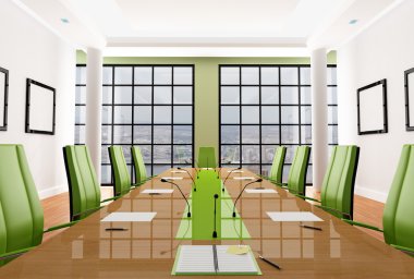 Green elegant meeting room - rendering - the image on background is a my photo, new york april 2008 clipart