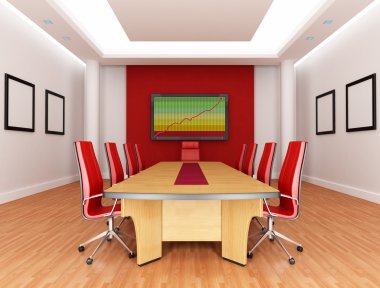 Empty red and white boardroom - rendering - the image on screen is a my composition clipart