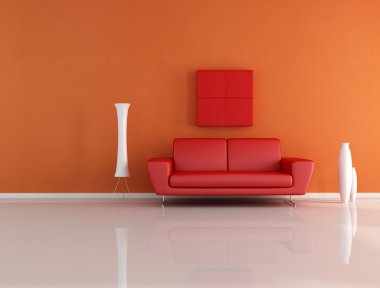 Kırmızı ve turuncu minimalist lounge - işleme