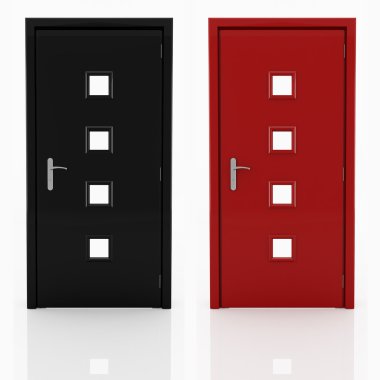 Kırmızı ve kapı kapalı beyaz - izole kapı işleme