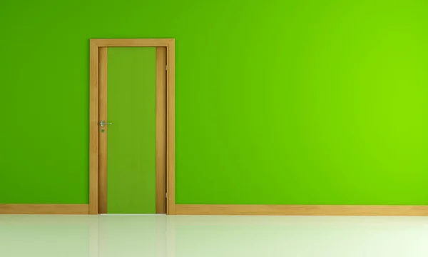 Interior Verde Vacío Con Puerta Color Madera —  Fotos de Stock