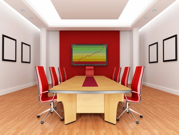 Empty Red White Boardroom Rendering Image Screen Composition — Stock Photo, Image