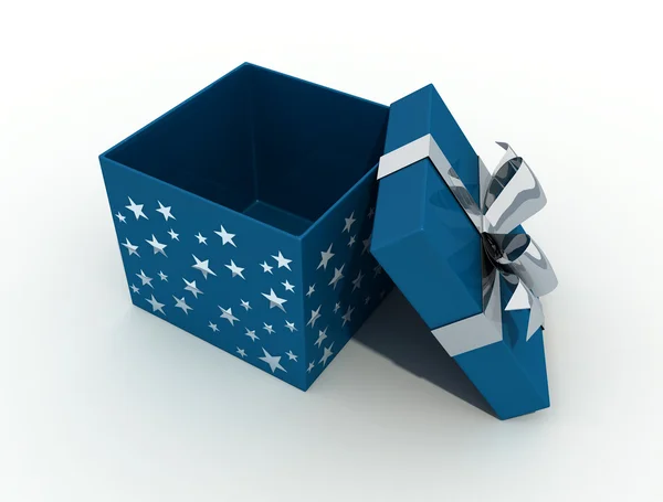Open Blue Christmas Box White Background — Stock Photo, Image