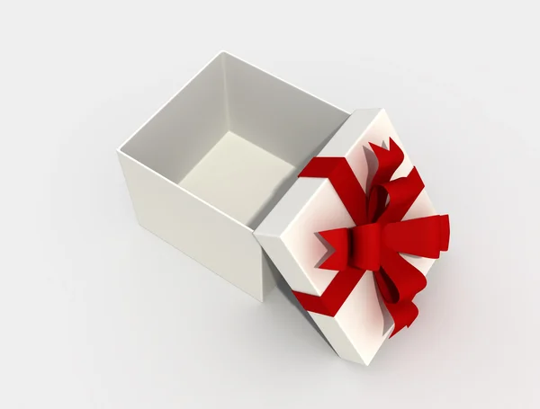 Simple Empty White Box Ribbon Isolated White — Stock Photo, Image