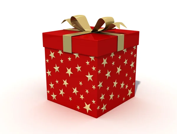 Red Christmas Box Whit Golden Ribbon White Background — Stock Photo, Image