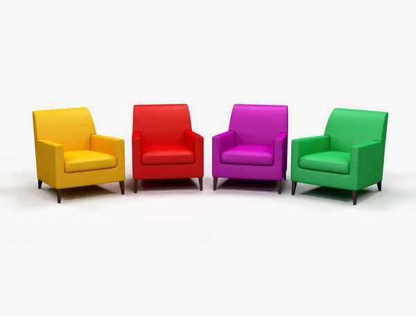 白色背景 数字图稿上的彩色的扶手椅 — 图库照片