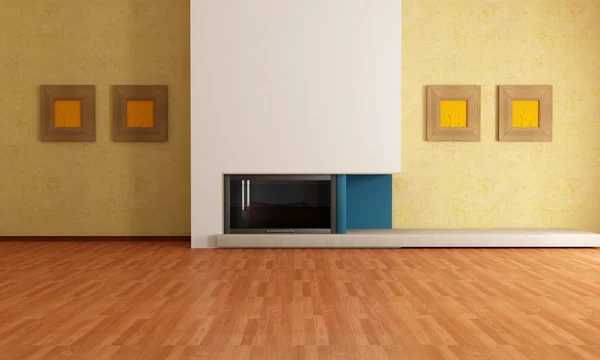 Interior Moderno Vacío Con Chimenea Minimalista Renderizado —  Fotos de Stock