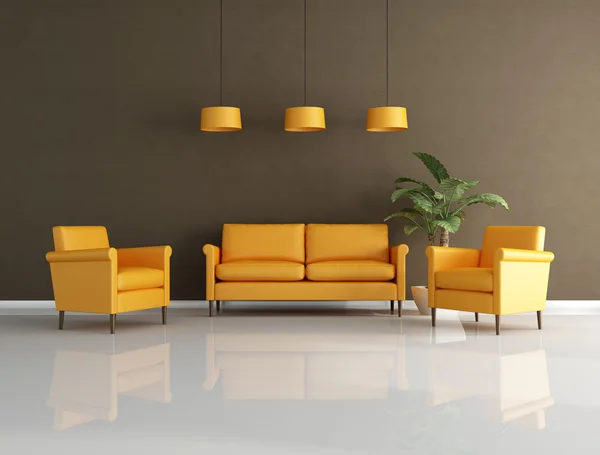 Orange Brown Contemporary Living Room Rendering — Stock Photo, Image