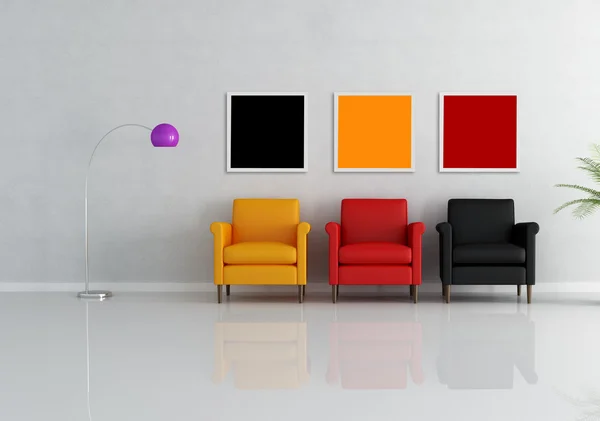 Трехцветное Кресло Минимальной Гостиной Рендеринг — стоковое фото