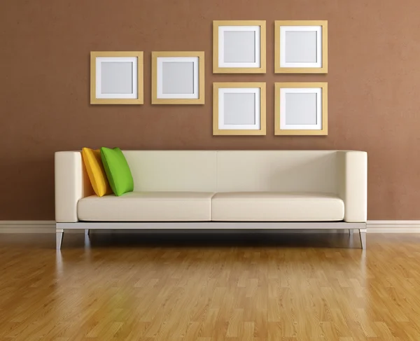 现代沙发和空的木制框架 — 图库照片