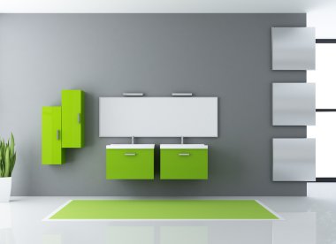 minimalist gri ve yeşil modern banyo - işleme