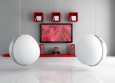 Contemporary home theater with ball-chair clipart