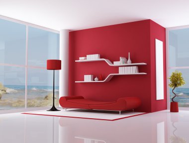 Red interior of a beach villa clipart