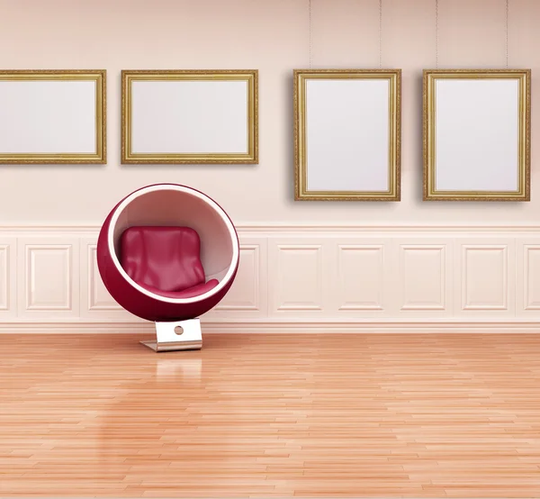 Cadeira Bola Interior Clássico Com Moldura Dourada Vazia Apoiada Por — Fotografia de Stock