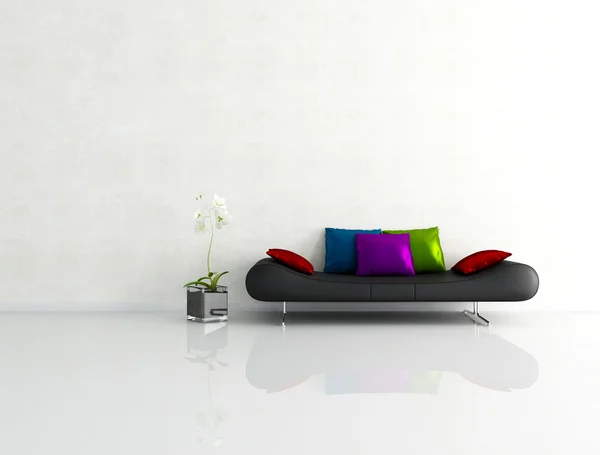 Interior Blanco Con Sofá Moda Con Almohada Seda Renderizado —  Fotos de Stock