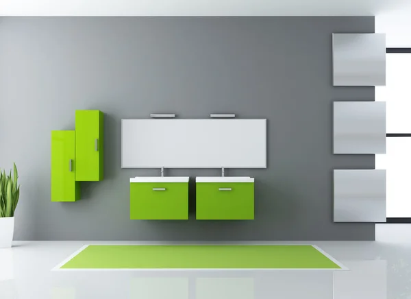 Minimalist Green Gray Modern Bathroom Rendering — Stock Photo, Image