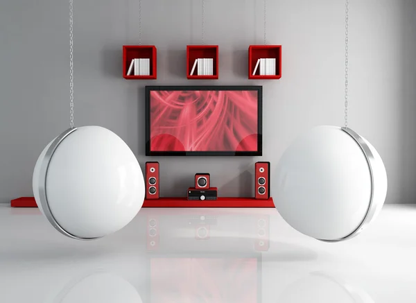 球の椅子と現代的なホームシアター — ストック写真
