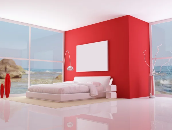 Camera da letto minimalista rossa , — Foto Stock