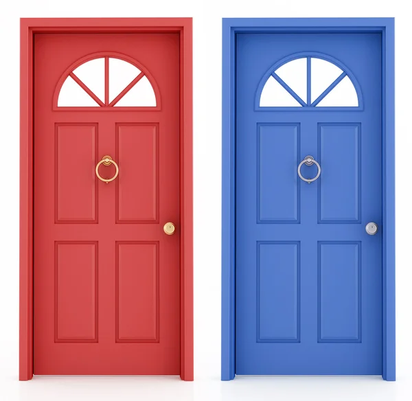 Red and blue entrance door — Stock Photo, Image