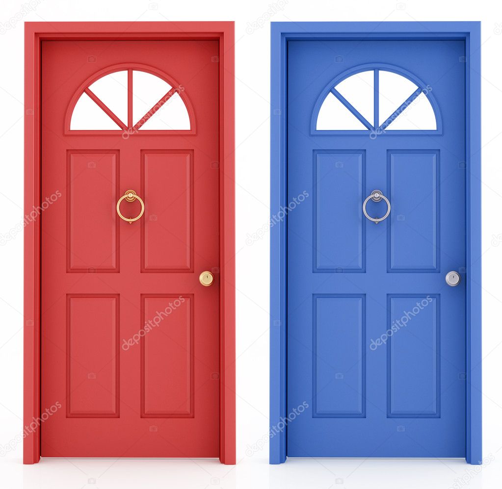 Red and blue entrance door