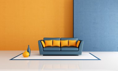 Blue and orange living room clipart