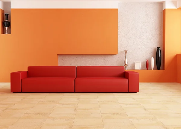 Červené a oranžové obývací pokoj — Stock fotografie