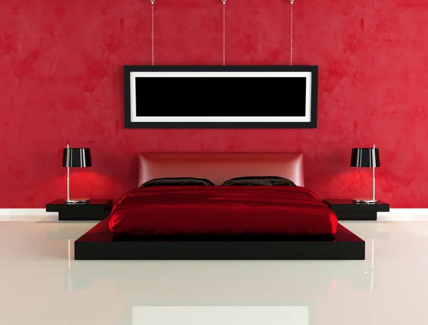 Elegante Rode Zwarte Slaapkamer Voor Liefhebbers Rendering — Stockfoto
