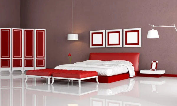 Elegante Dormitorio Con Otomana Dormitorio Moderno Pantalla Renderizado —  Fotos de Stock