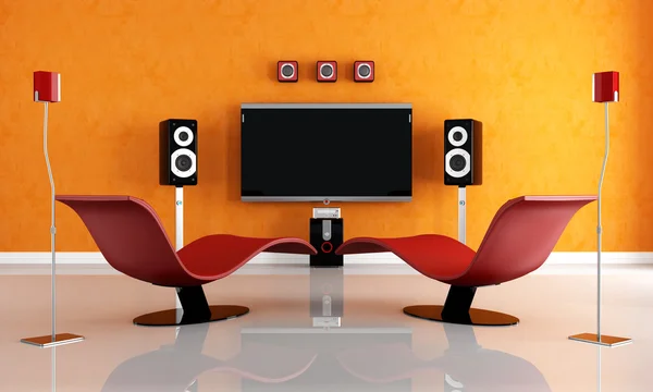 Modern Home Theater Two Fashion Armchair Rendering — Stock Photo, Image