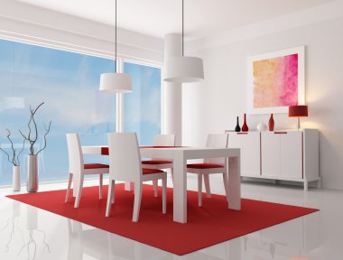 White and red modern living room - rendering - the art work on wall is a my composition clipart