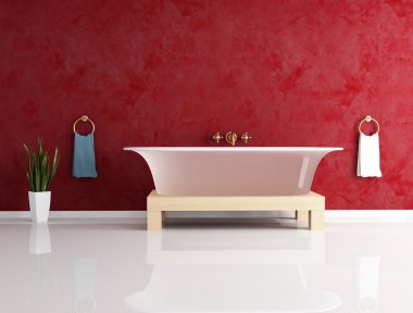 Fashion bathtube against stucco wall clipart